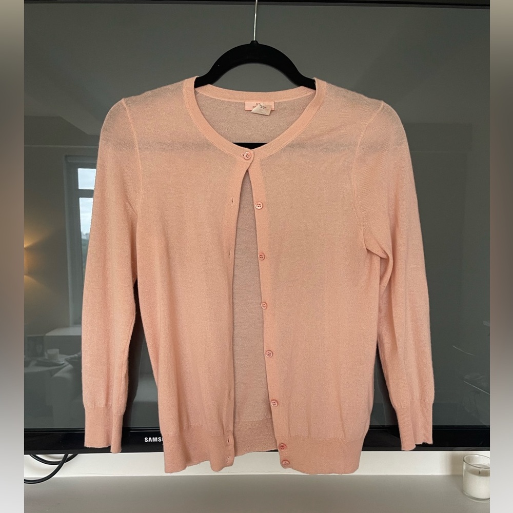 J. Crew Featherweight Cashmere Cardigan Sweater in Pink